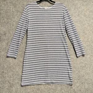 Sail To Sable Dress Womens Size M Gray White Striped Long Sleeve T Shirt Dress‎